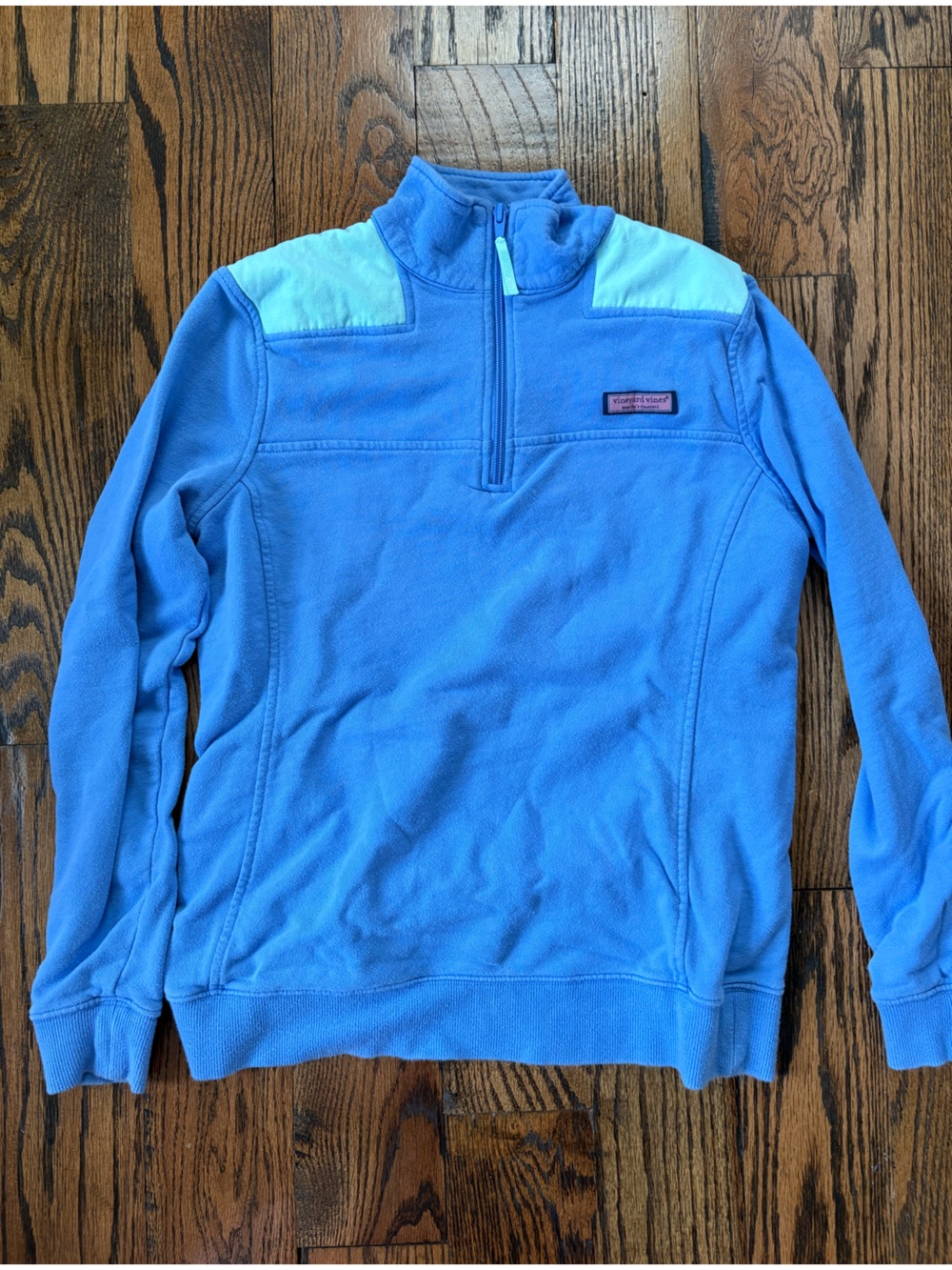 Vineyard Vines Blue Half-Zip Pullover with Pink Logo Tab